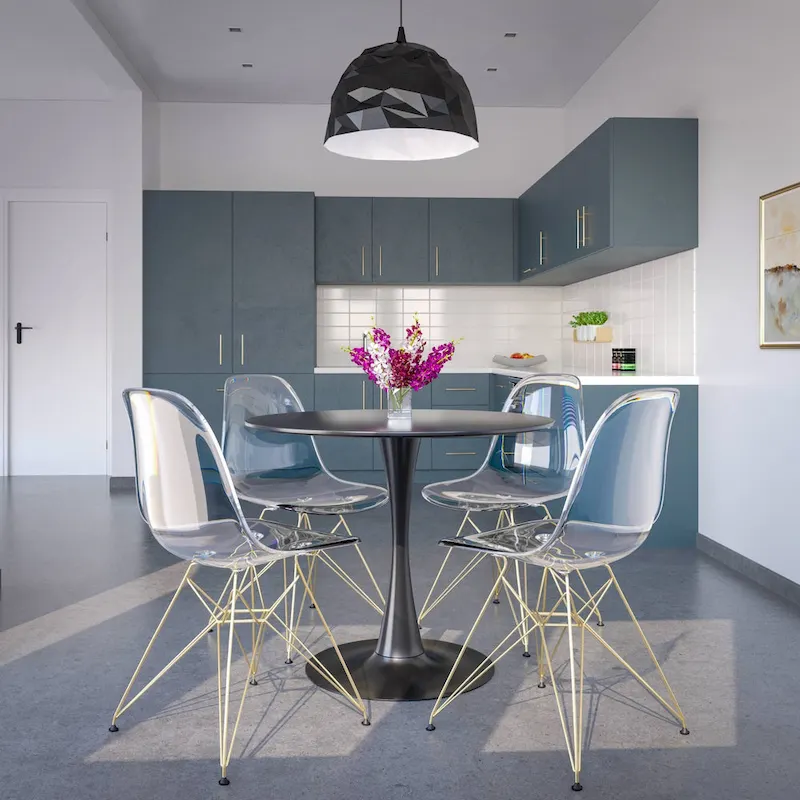 Cresco Plastic Dining Side Chair with Eiffel Base in Gold Set of 2 by LeisureMod