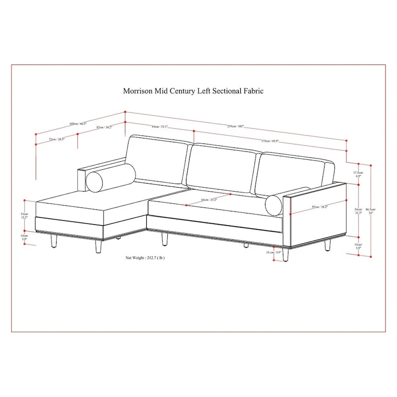 WYNDENHALL Brixley Mid Century 102 inch Wide Left Sofa Sectional
