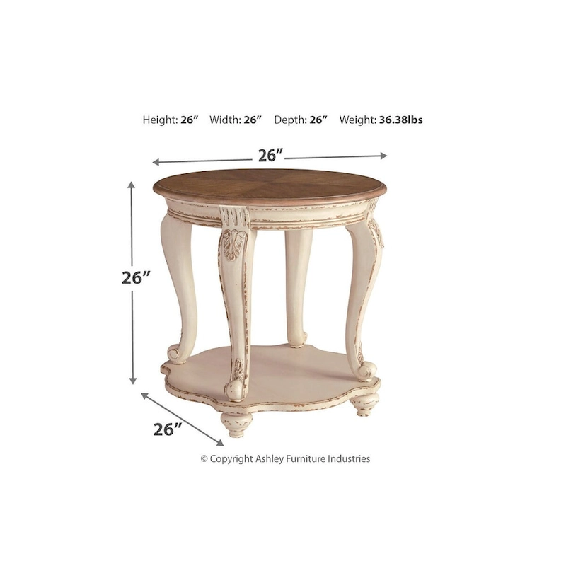 Realyn End Table - White/Brown - 26 W x 26 D x 25.88 H