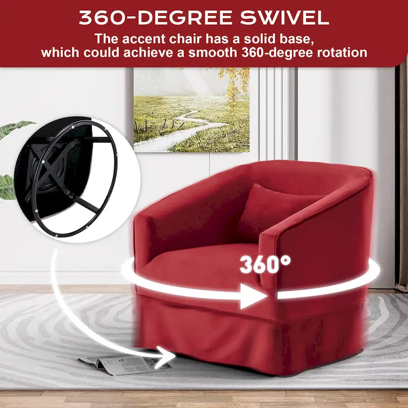 Ouyessir Upholstered Swivel Barrel Chair 360 Degree Accent Chair Fabric Armchair