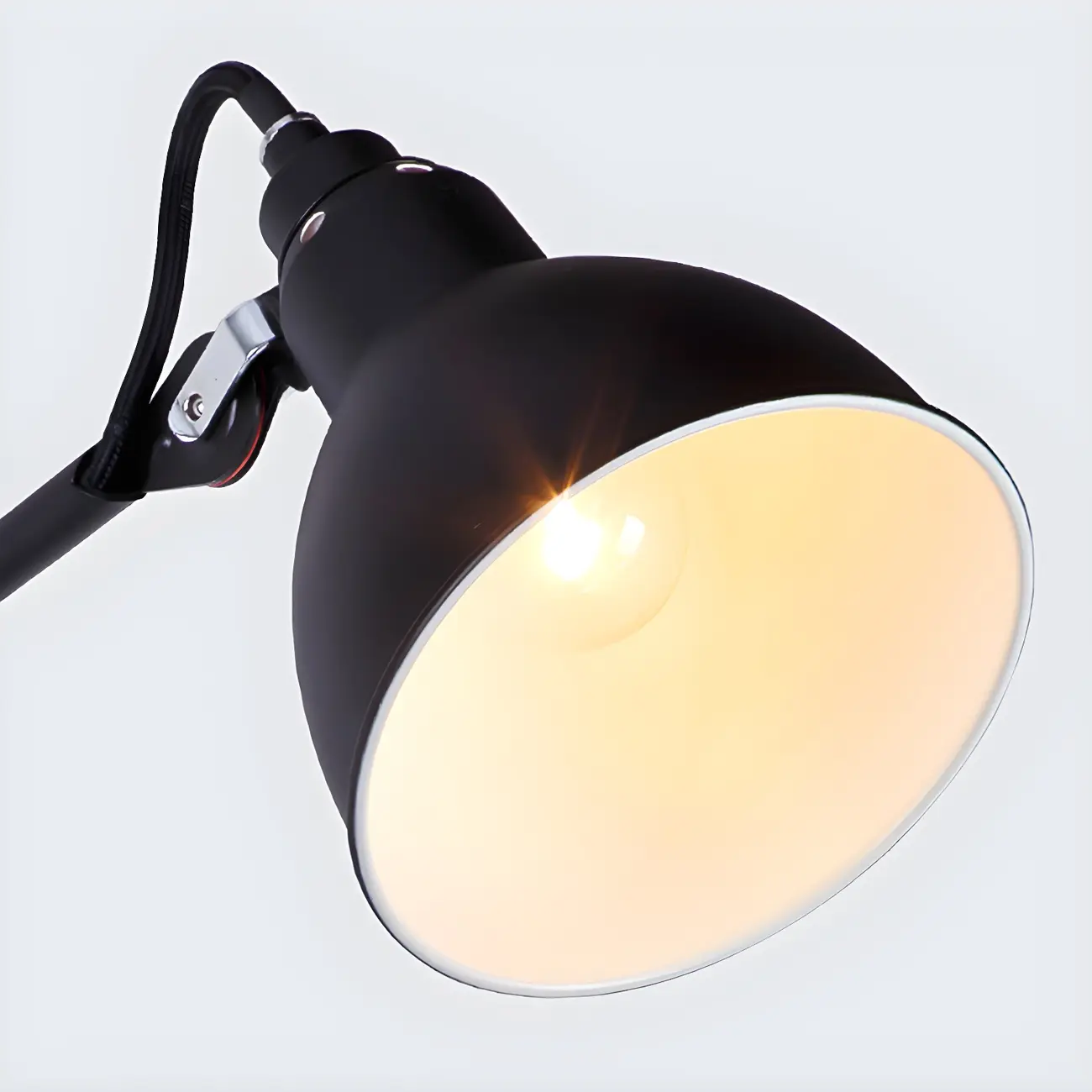 White Inner Shade Black Metal Swing Arm Wall Light