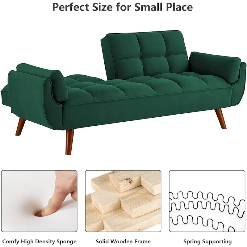 75.39 IN. Futon Sofa Bed, Convertible Upholstered Couch Sleeper with Reclining Sleeper Split Tufted Back