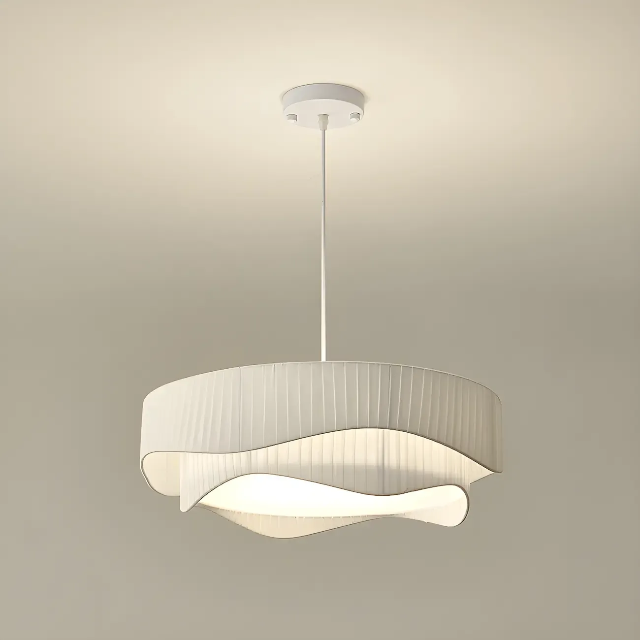 Modern White Tier Fabric Drum Chandelier with Adjustable Height