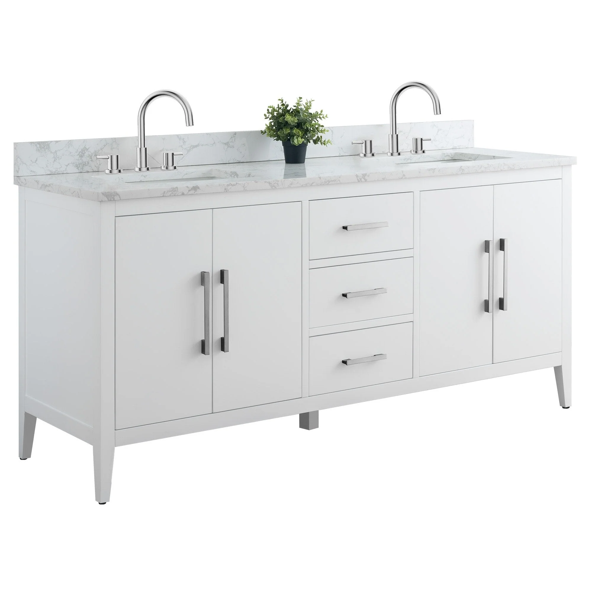 Vanity Art 72 Double Sink Bathroom Vanity Cabinet with Engineered Marble Top