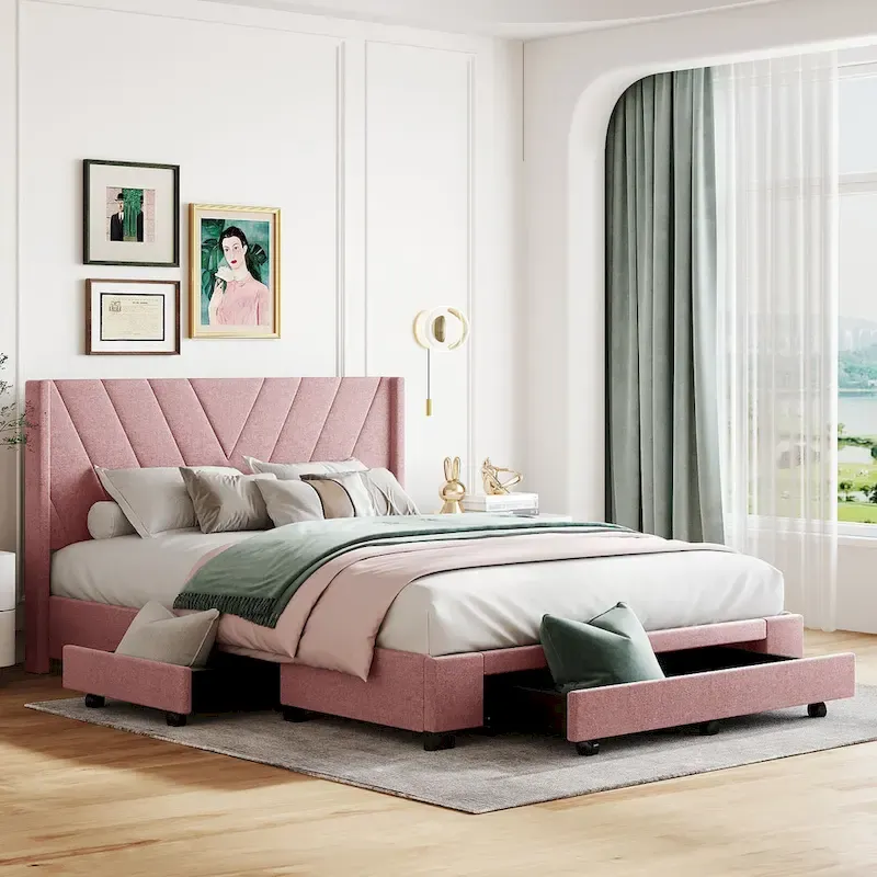 Queen Size Storage Bed with 3 Drawers