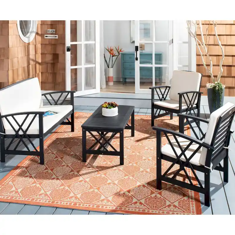 SAFAVIEH Outdoor Nayely 4-Piece Acacia Solid Wood Conversation Patio Set - 40Wx20Dx17H
