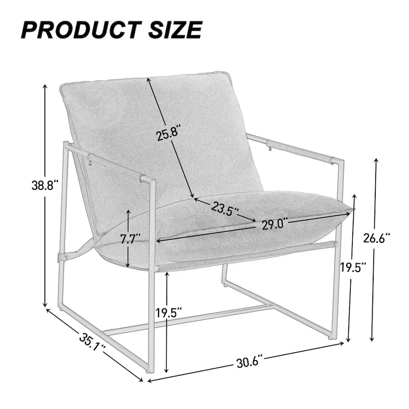 Metal Framed Accent Chair Sling Armchair with Bag Cushion