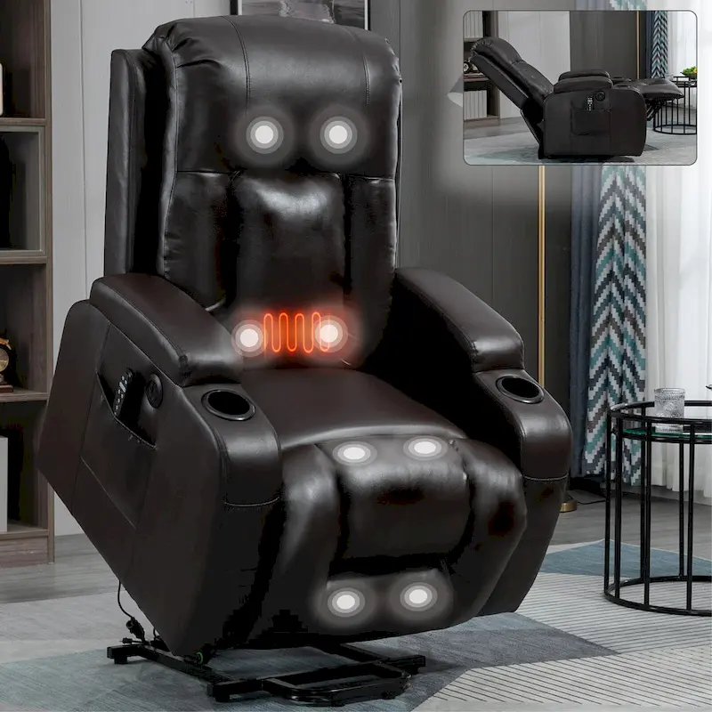 Black Power Lift Recliner with Massage, Heat & Heavy Duty Frame
