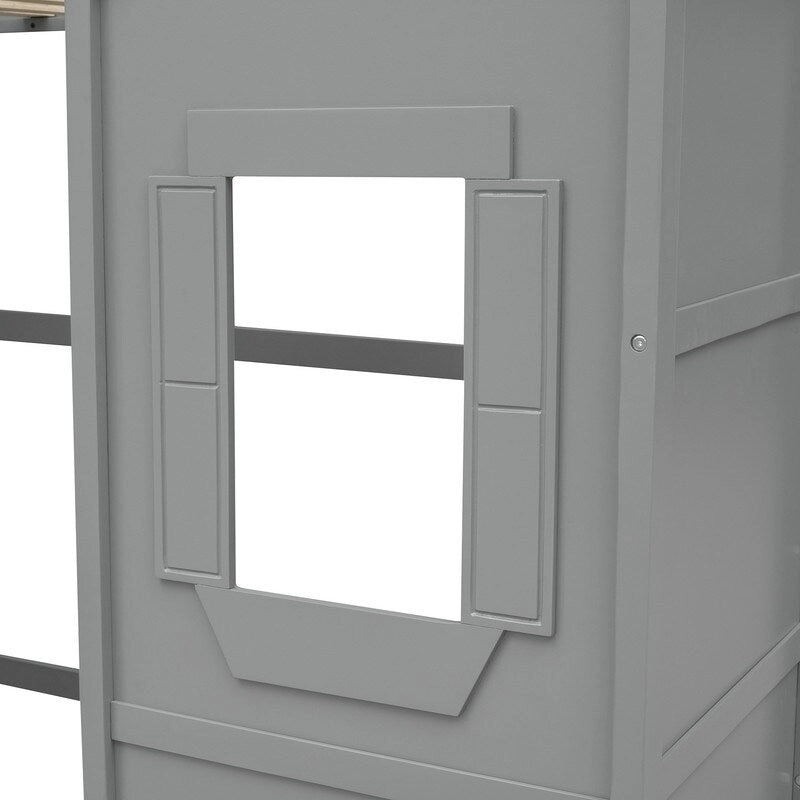 House Loft Bed Twin Kids Playhouse Bed, Solid Wood Loft Bed Frame with Window and Ladder
