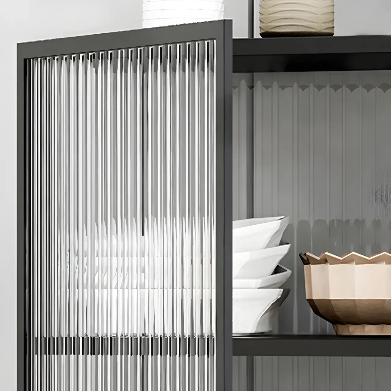 Sleek Black Metal Square Glass Display Cabinet