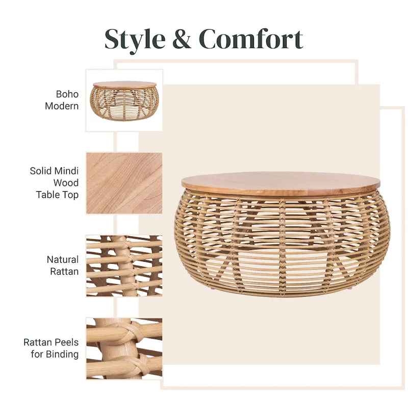 The Curated Nomad Doolittle Round Rattan Coffee Table