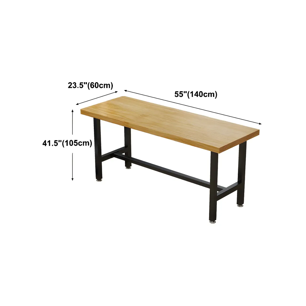 Rectangular Iron Frame Trestle Wood Bar Table with Footrest