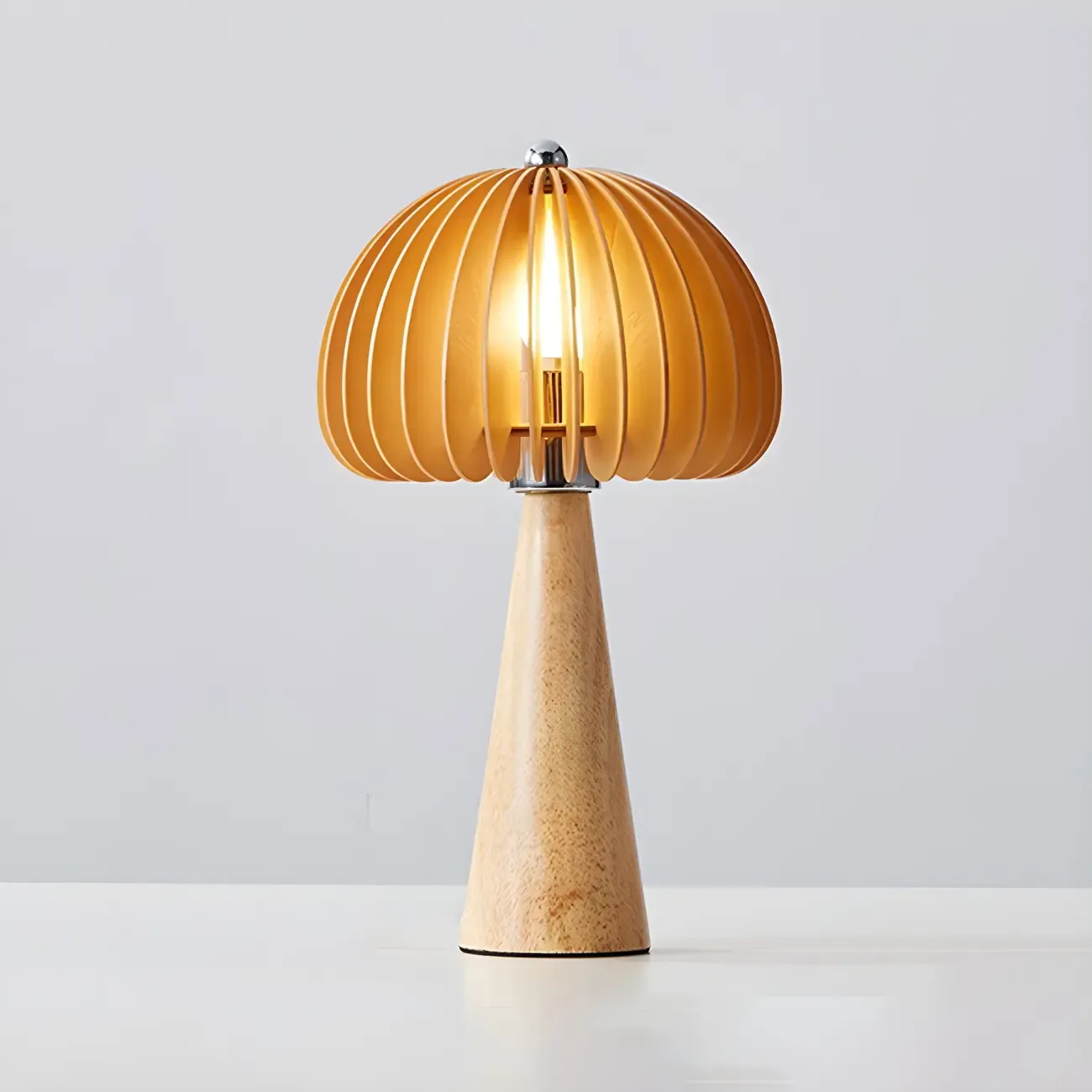 Art Deco Yellow Wooden Mushroom-Shaped LED Table Lamp