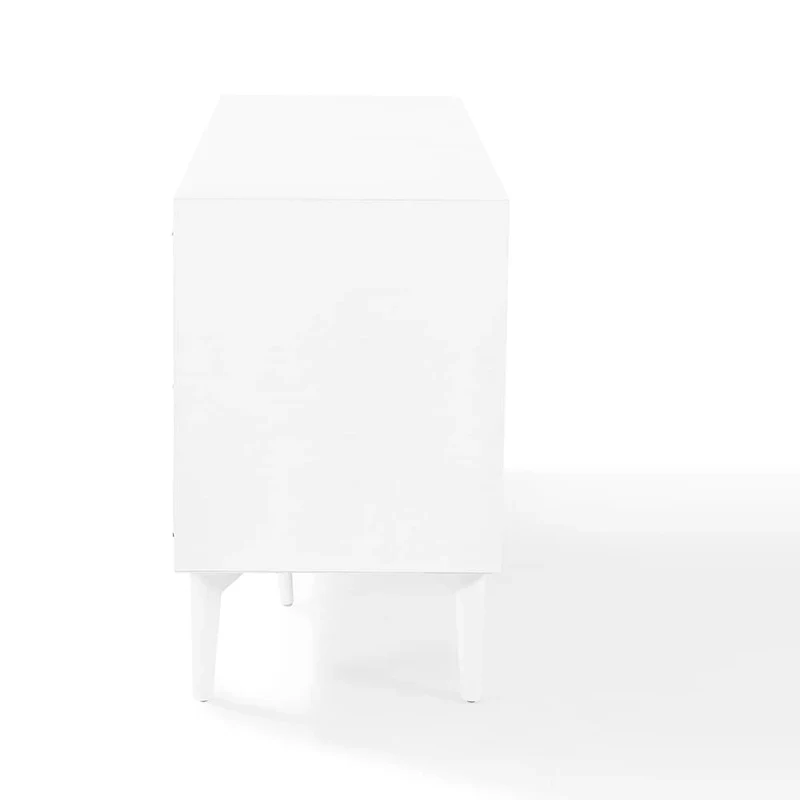 White Mid-Century Modern Sideboard with 2 Cabinets, 3 Drawers & Tapered Legs