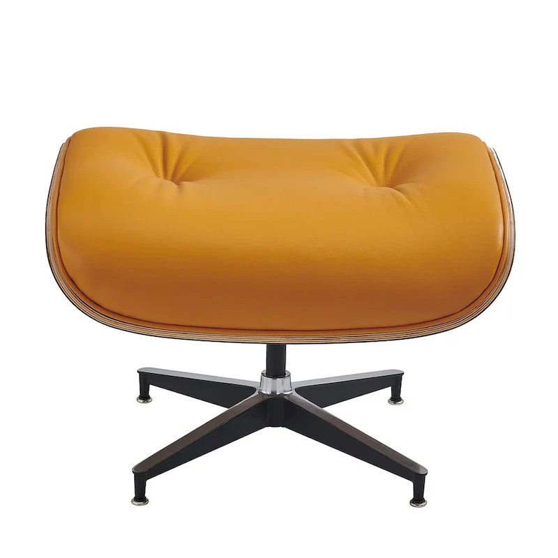 Mid-century Modern Lounger Real Leather Arm Chair and Ottoman Set