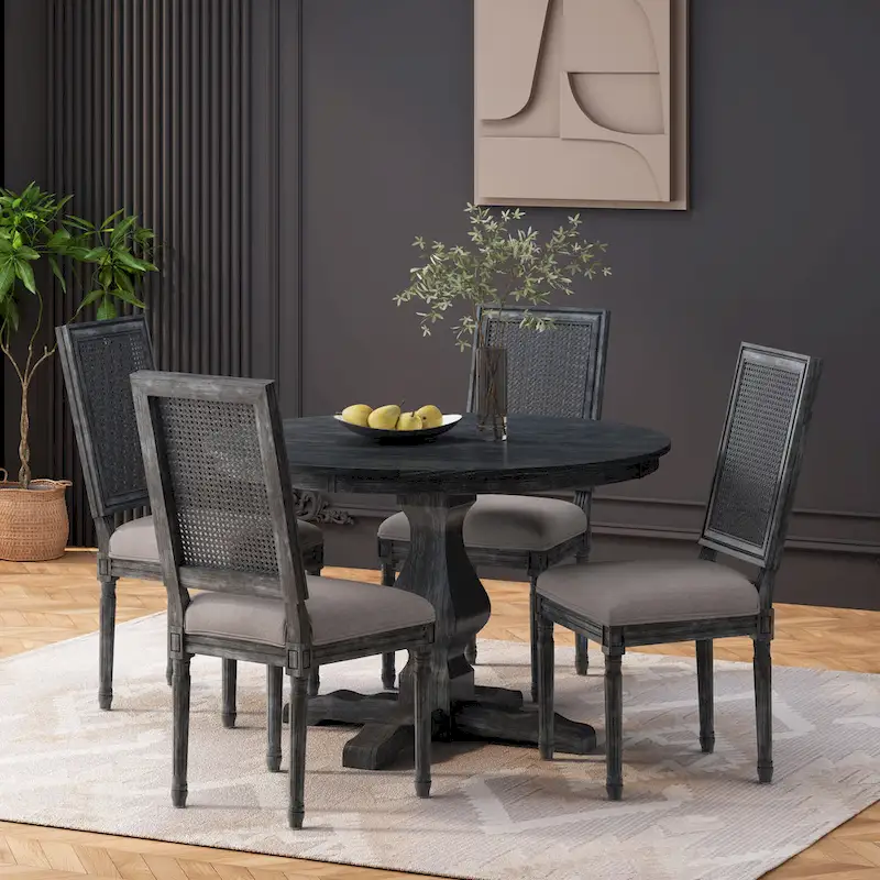 Remuda Wood and Cane Upholstered 5 Piece Circular Dining Set by Christopher Knight Home