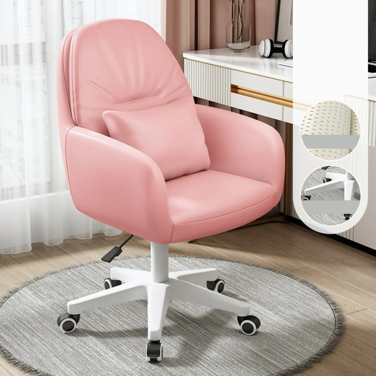Modern White Grey Leather Swivel Office Chair