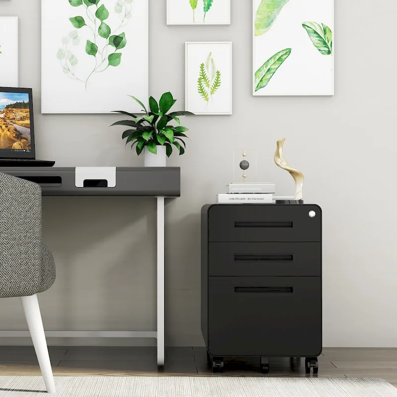 3-drawer Steel Filing Cabinets with Lock Mobile Under Desk Fully Assembled Cabinet