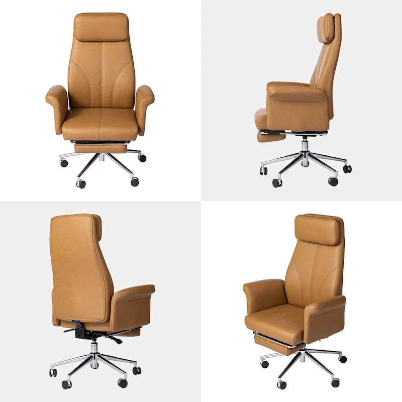 Glitzhome 49H Modern Adjustable Swivel High Back Ergonomic Office Chair with Armrest and Extendable Footrest