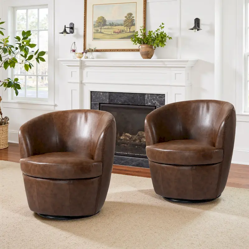 Modern Swivel Leather Accent Chair Upholstered Barrel Chair