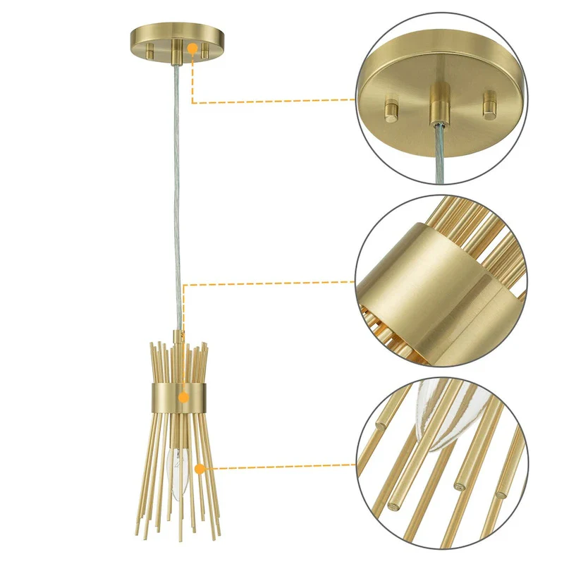 C Cattleya 1-Light Brass Gold Sunburst Hanging Pendant Light