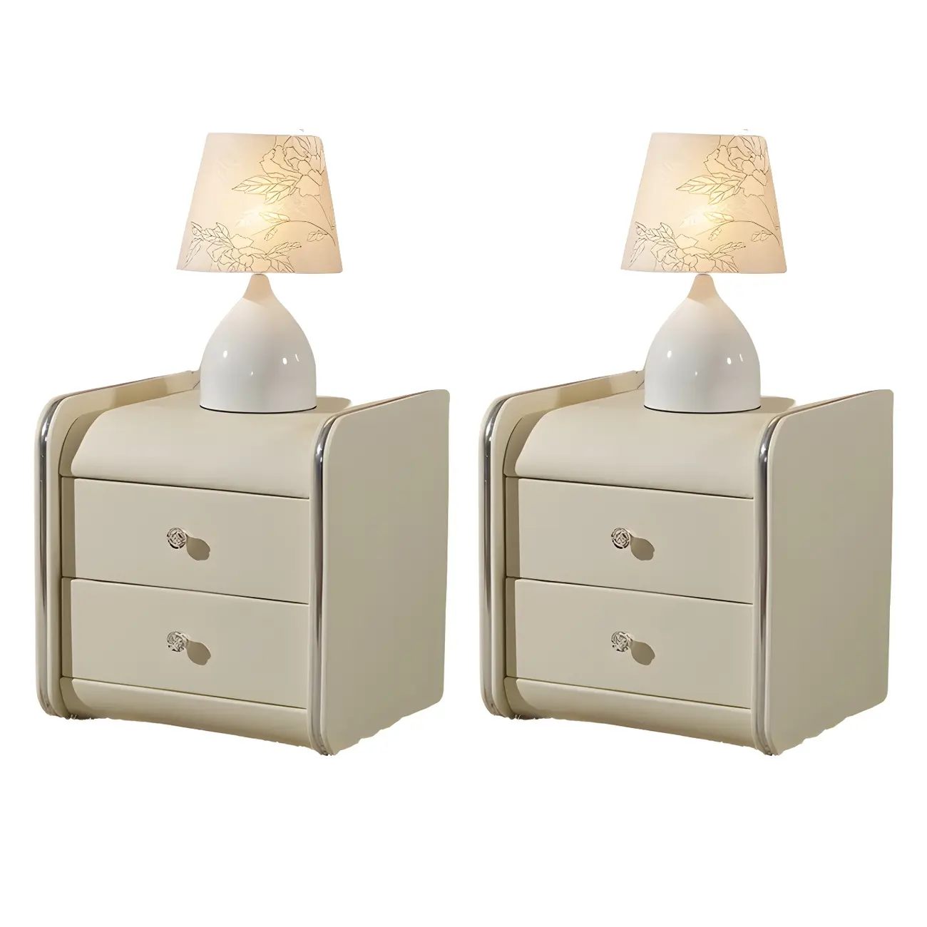 Luxurious Glossy Leather Wooden 2 Drawer Black Nightstand