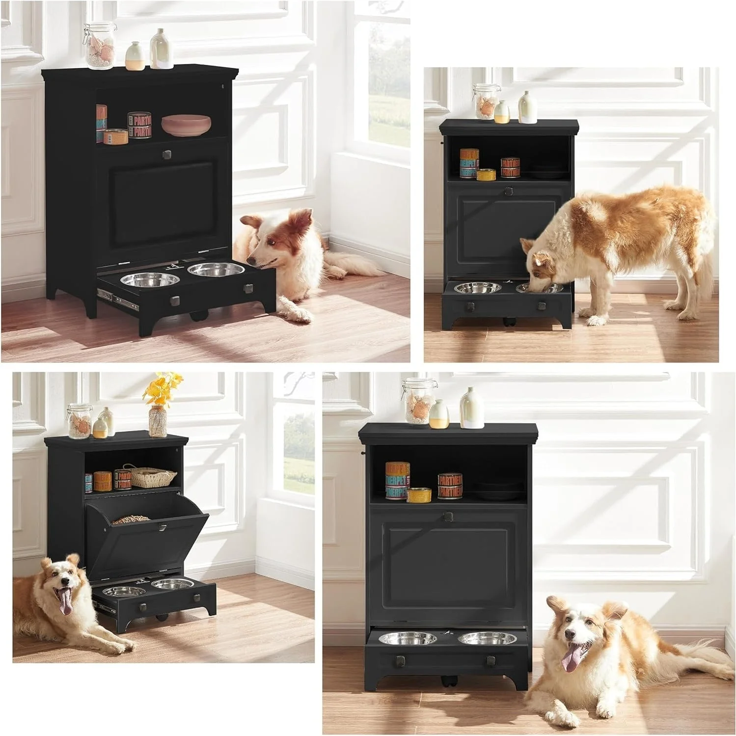 Roomfitters Dog Feeding Station with 2 Elevated Dog Bowls, Tilt Out Pet Feeding Cabinet Station