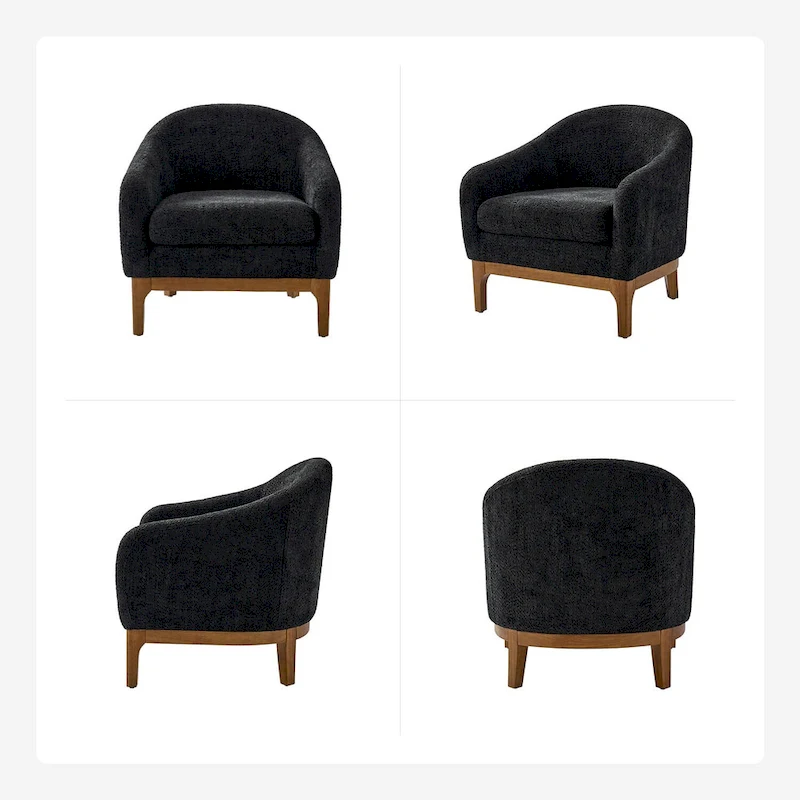 Augus Modern Boucle Accent Barrel Chair with Solid Wood Legs by HULALA HOME