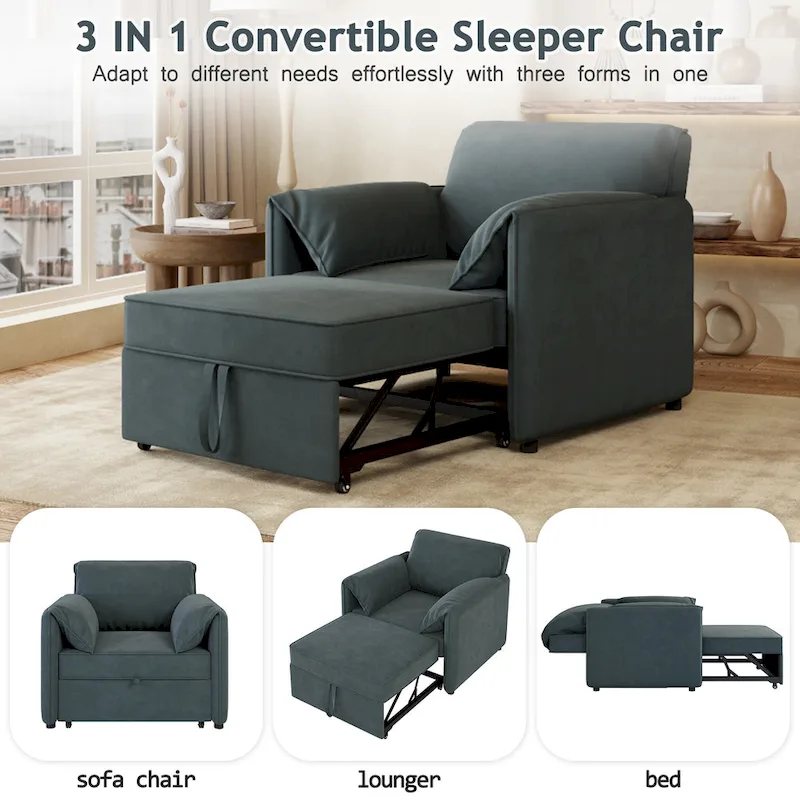 Roomfitters Convertible Sofa Bed, 3 in 1 Sleeper Chair with Adjustable Backrest and Thick Cushions, Linen Frame