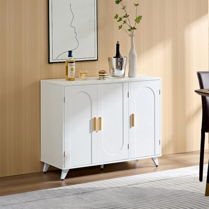 3-Door Sideboard Buffet with Adjustable Shelves – White, Single