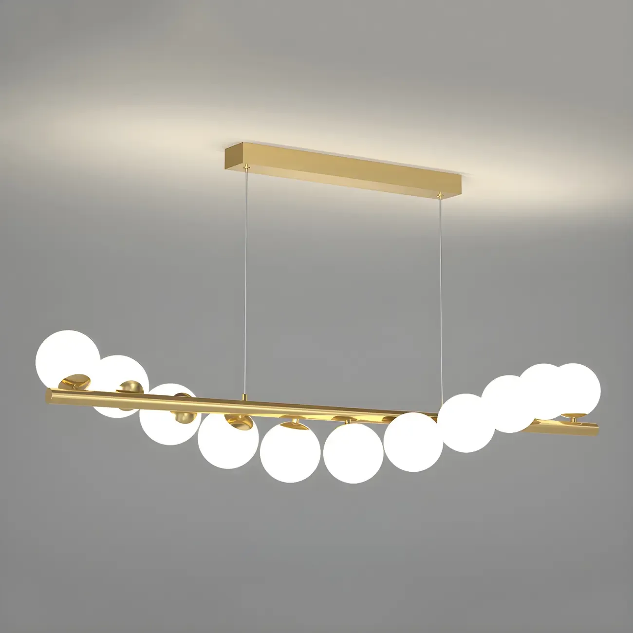 Sleek Modern Gold Glass Globe Island Chandelier