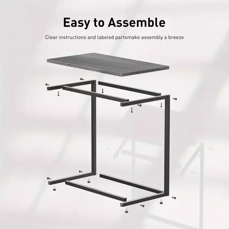 Marsail C-shaped End Table, 27 inches High, Coffee Tray Sofa Table Laptop TV Snack Stand W/ Metal Frame