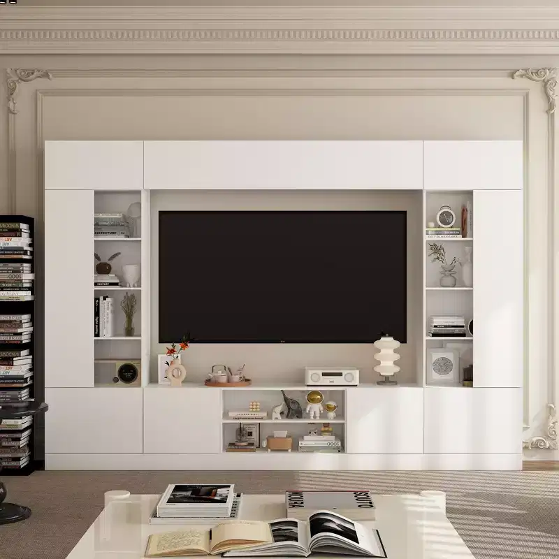 Famapy Large Entertainment Center All - Encompassing TV Entertainment Center: Aesthetic & Practical Living Room Essential