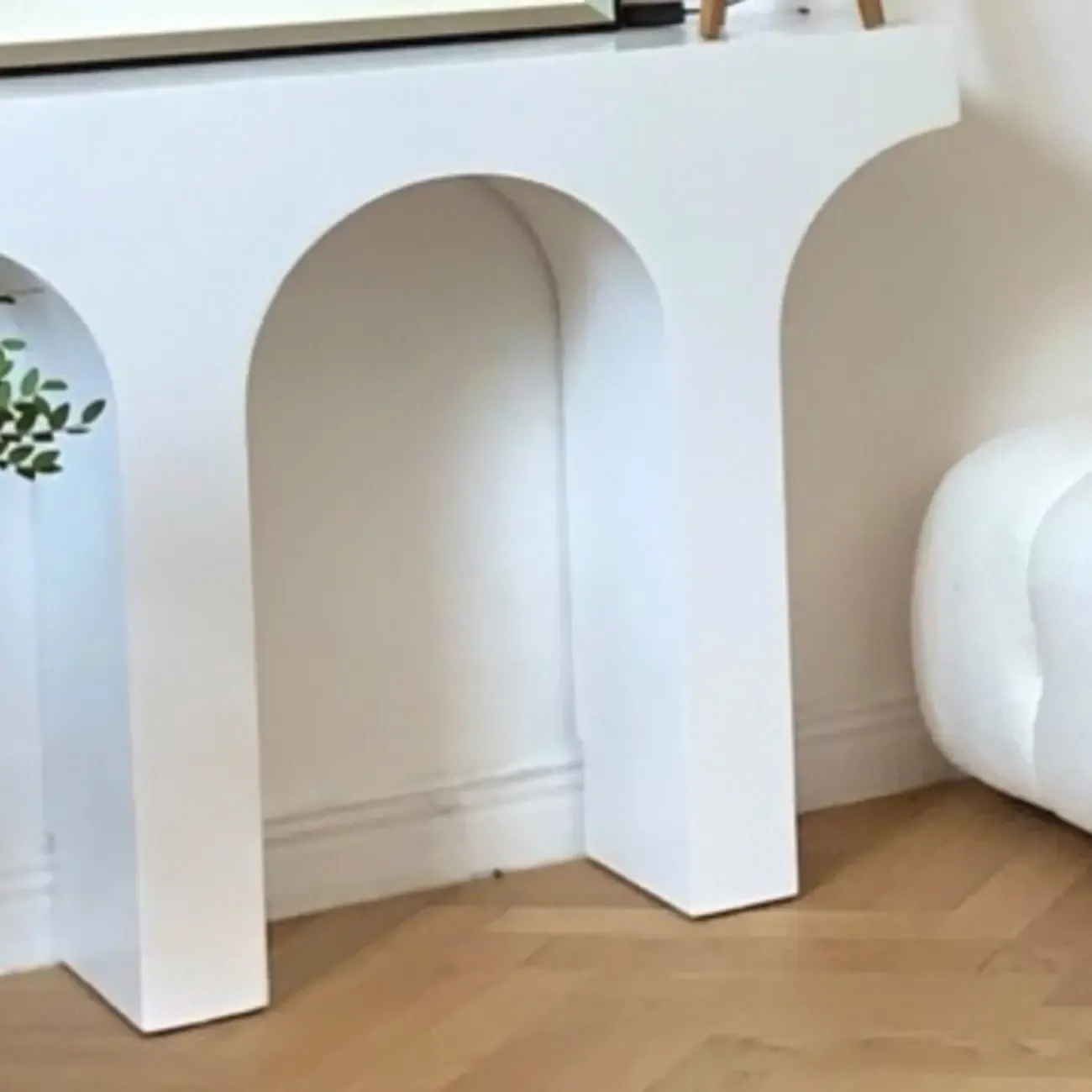 Arched Wood White Double Pedestal Console Table