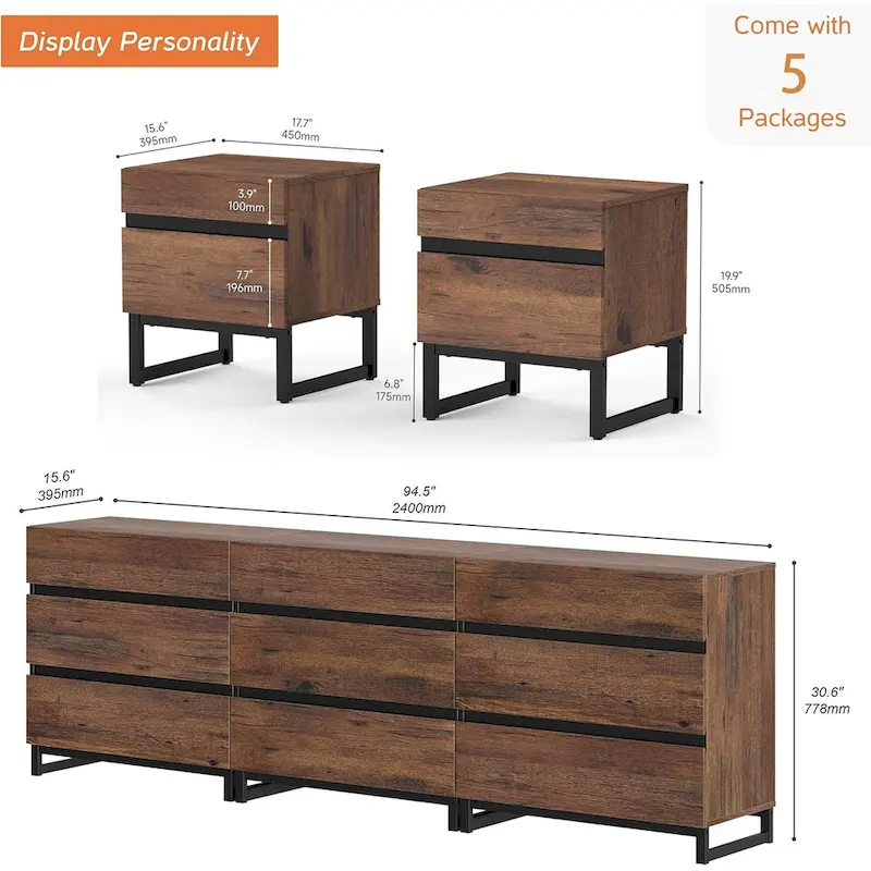 WAMPAT 3 Piece Dresser and Nightstand Sets