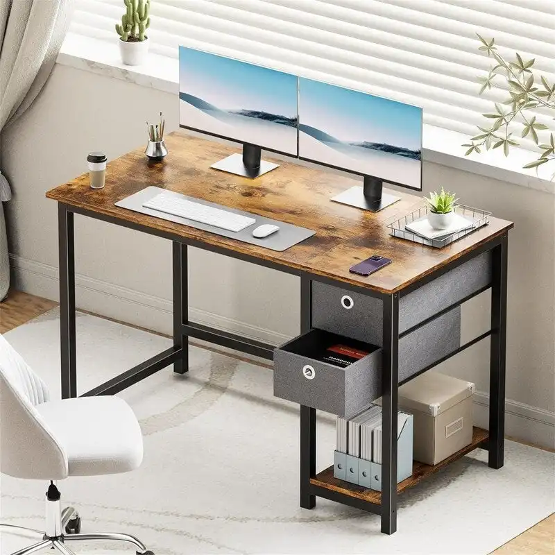 Computer Desk with Drawers and Bottom Shelf