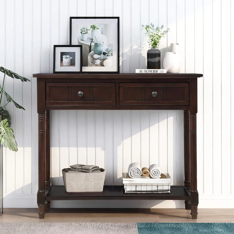 Console Table with Two Drawers and Bottom Shelf