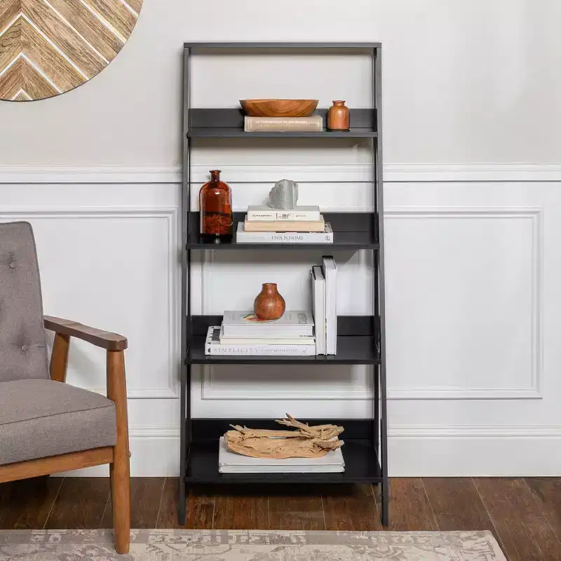 55 Thatcher Transitional Wood 4 Shelf Ladder Bookshelf - Saracina Home