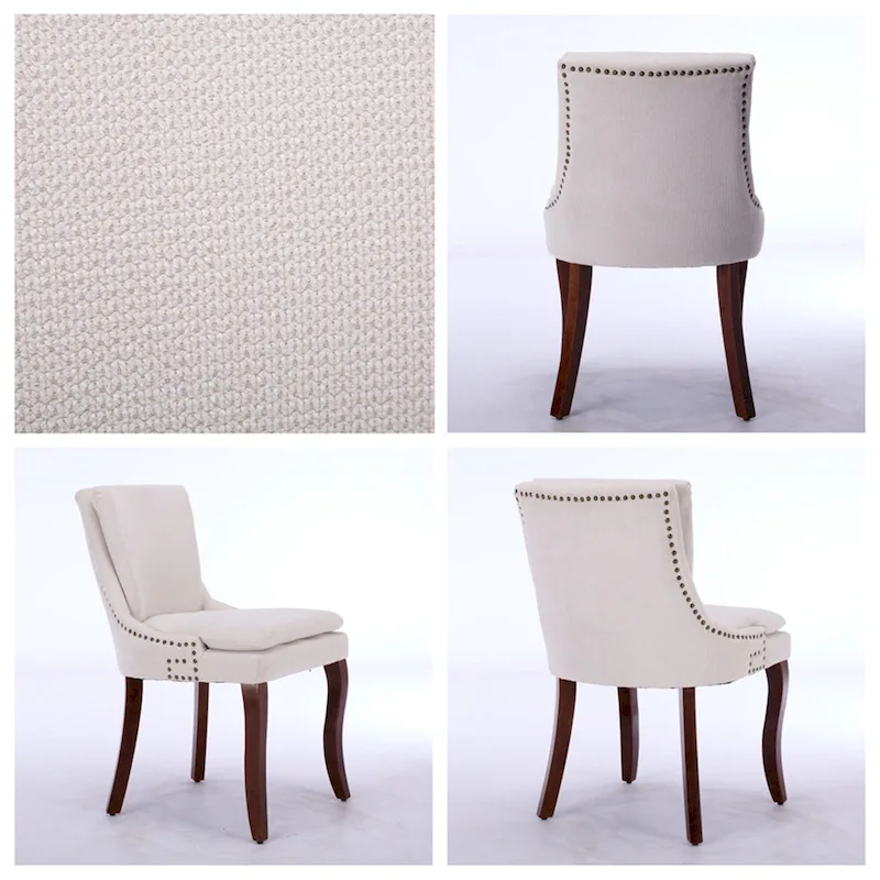 Chenille Fabric Upholstered Dining Chairs w/ Solid Wood Legs(Set of 2)