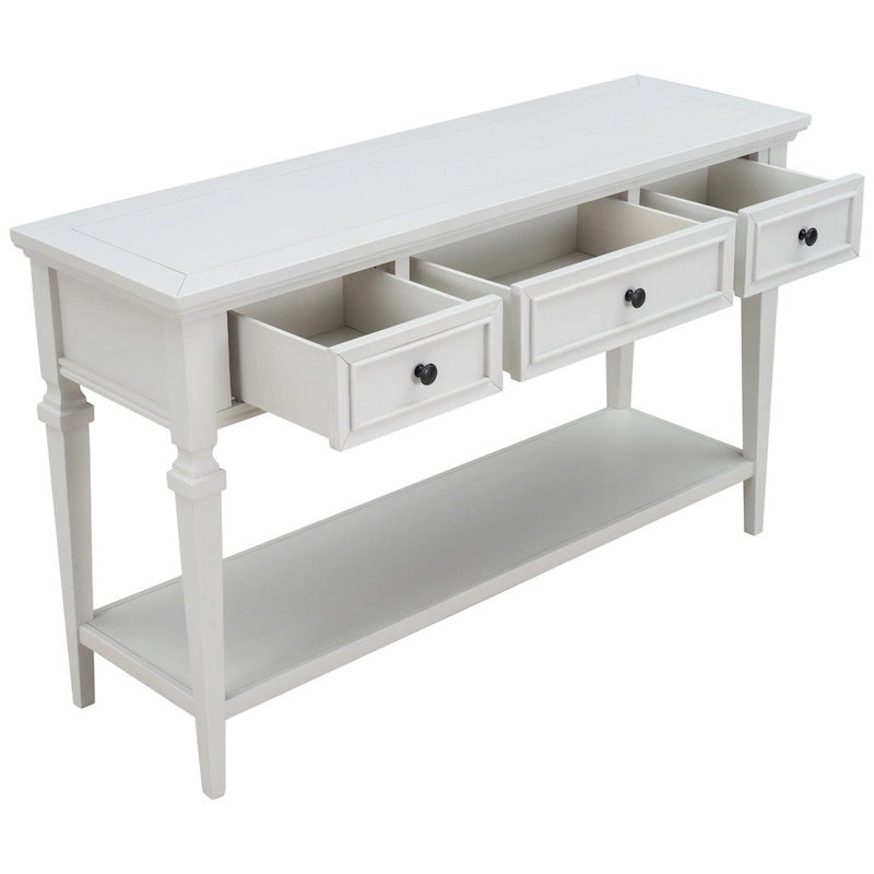 Classic Console Table with 3 Top Drawers and Open Style Bottom Shelf