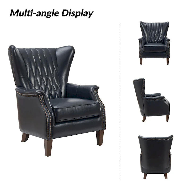 Xaver Traditional Genuine Leather Armchair With Solid Wood Legs by HULALA HOME