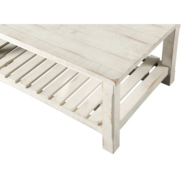 Farmhouse Coffee Table with Bottom Shelf, Grey/Espresso/White/Black/Honey, Pine Wood