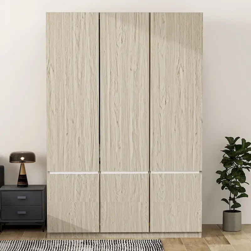 Freestanding Armoire Wardrobe Bedroom Clothing Storage Cabinet with Clothes Rail 6-Door Wooden Wardrobe Closet