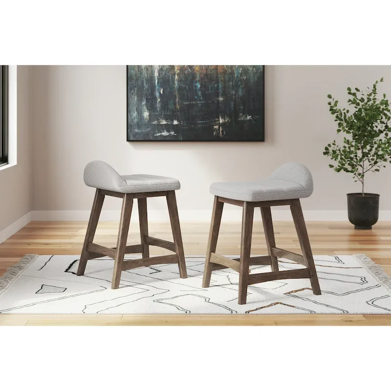 Counter Height Bar Stool, Set of 2, Mid-Century, Polyester, Foam Cushion, Hardwood Frame, Seats 2, Charcoal/Teal/Grey/Yellow