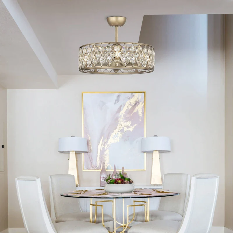 25  Rusted Silver 3-Blade Crystal Ceiling Fan Chandelier with Remote