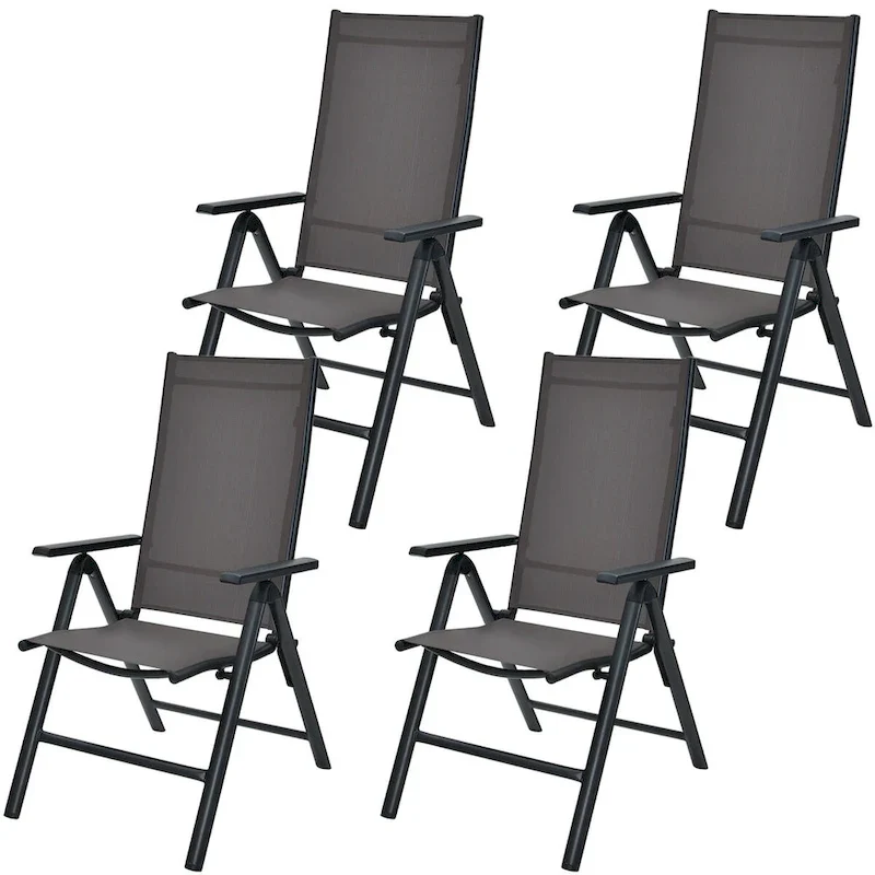 4PCS Patio Folding Dining Chairs Aluminium Adjustable Back - See details