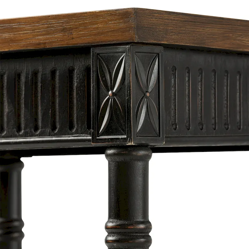 French Country Side Table, White/Black, Tray Top & Wicker Shelf, Distressed