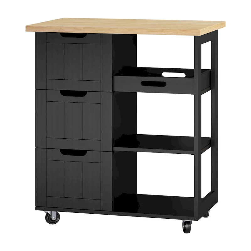 Futzca Kitchen Island Cart with 3 Open Shelves and 3 Drawers - N/A
