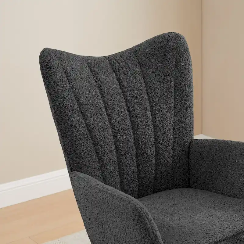 VANOMi 26.77 Wide Boucle Upholstered Nursery Rocking Chair with Wood Legs (Set of 2)