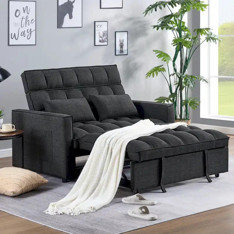 Modern 76.5 Length Pull Out Tufted Convertible Loveseat Upholstery Reclining Sleeper Sofa Bed